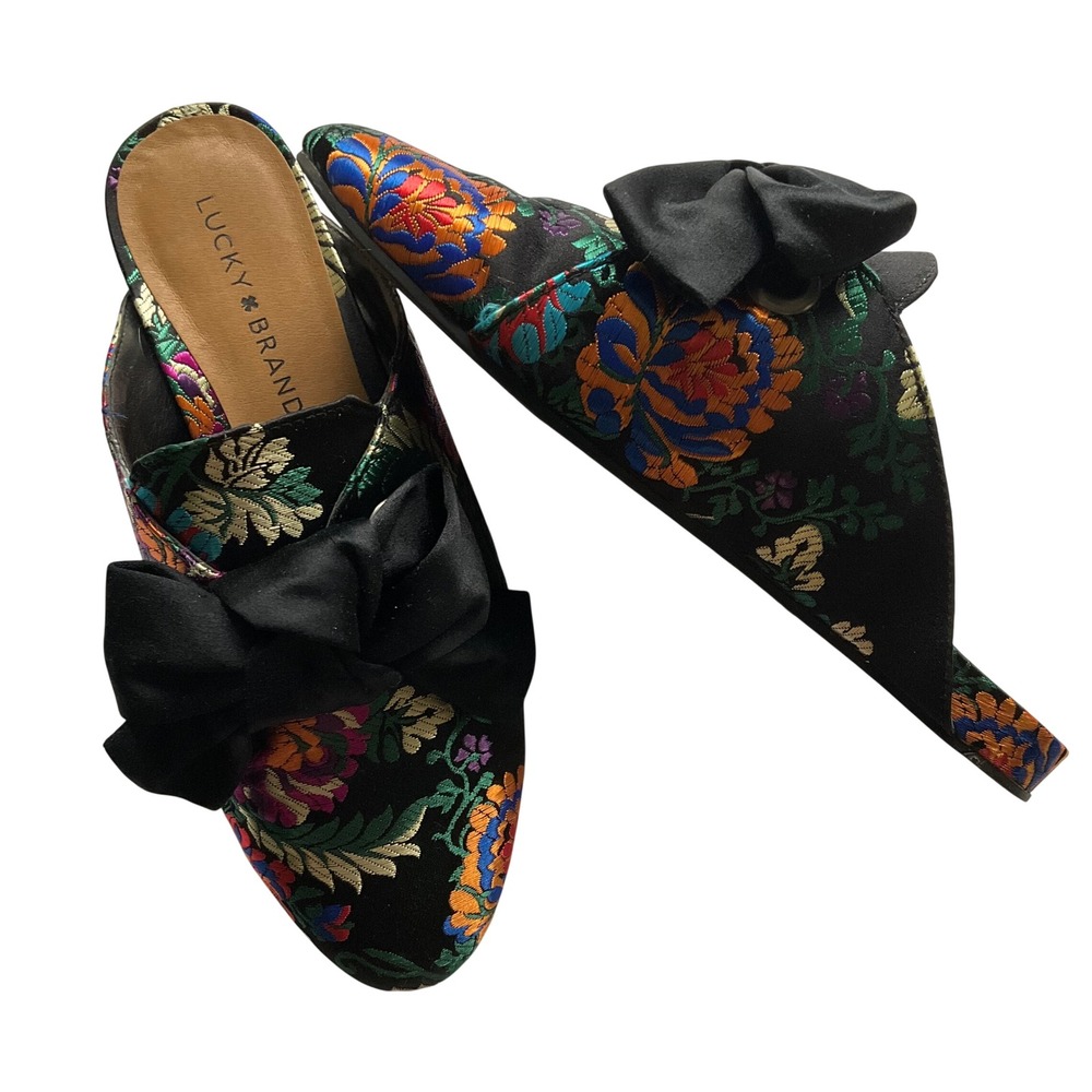 Lucky‎ Brand Florean Jacquard Floral Brocade Satin Bow Mules Tapestry Flats 6.5M